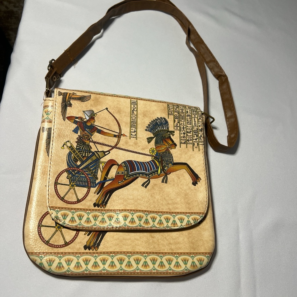 Brown Egyptian-Themed Shoulder Bag